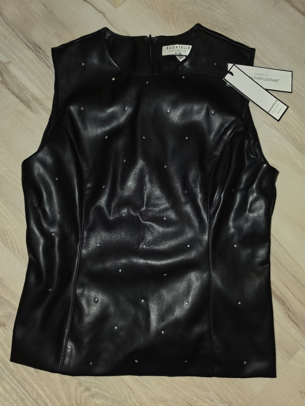 Bagatelle Black Faux Leather Sleeveless Top with Stud Detail